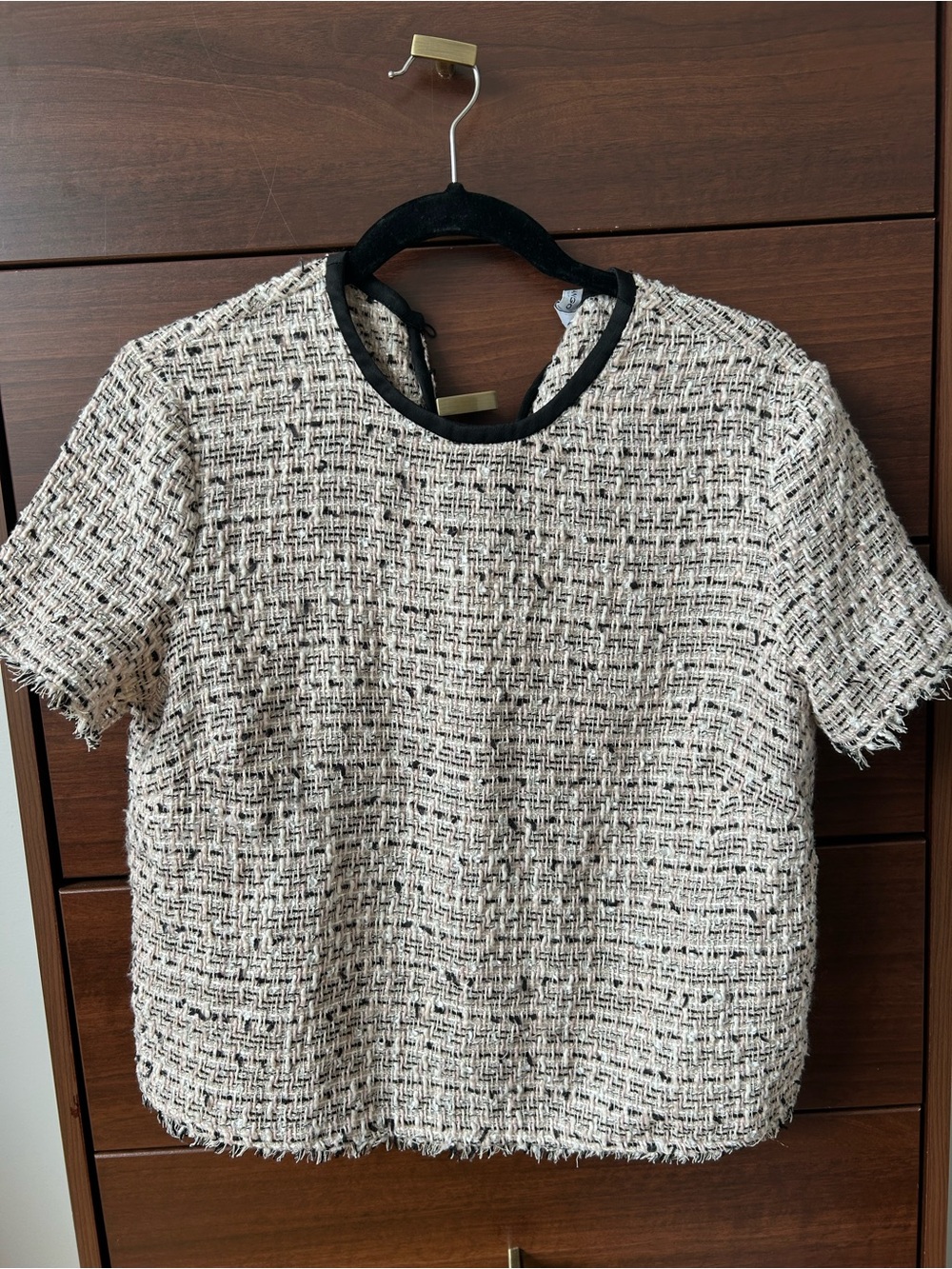 Mango Pink and Black Tweed Short-Sleeve Boxy Top